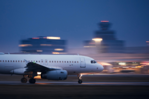 Airplane Landing On Runway With Runway Lights - Airport Lighting Company